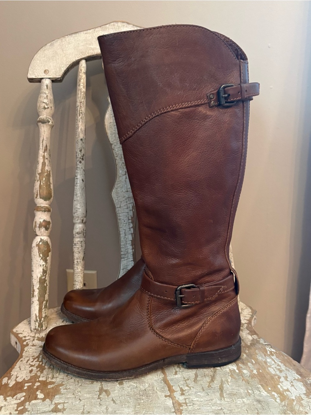 FRYE Phillip Riding EQUESTRIAN Leather Knee High Rider Boots Womens Sz 7.5 B
